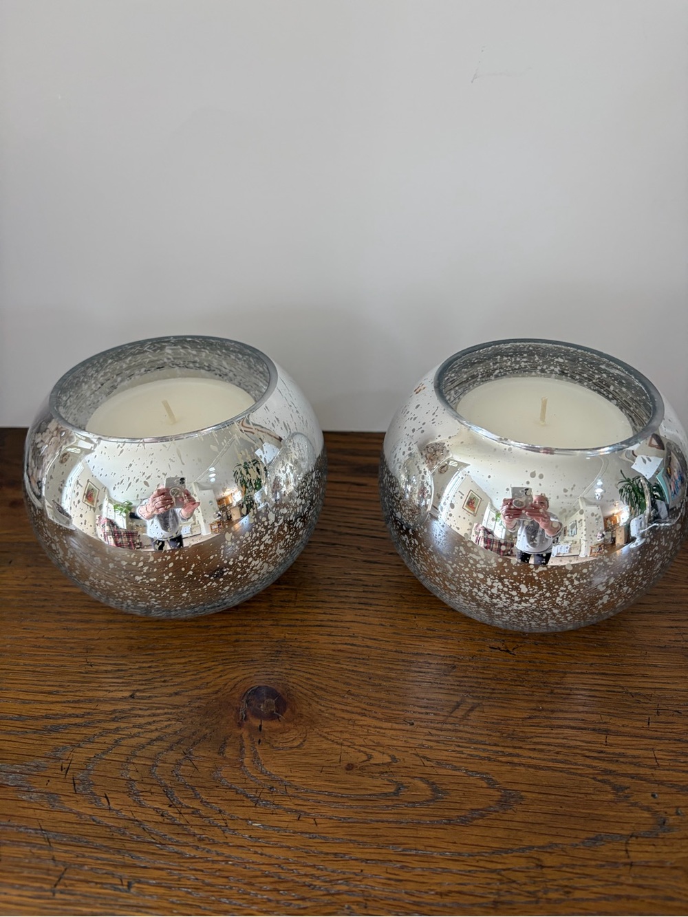 Set of 2 Mercury Glass Candle Holders with White Candles - Picture 1 of 6